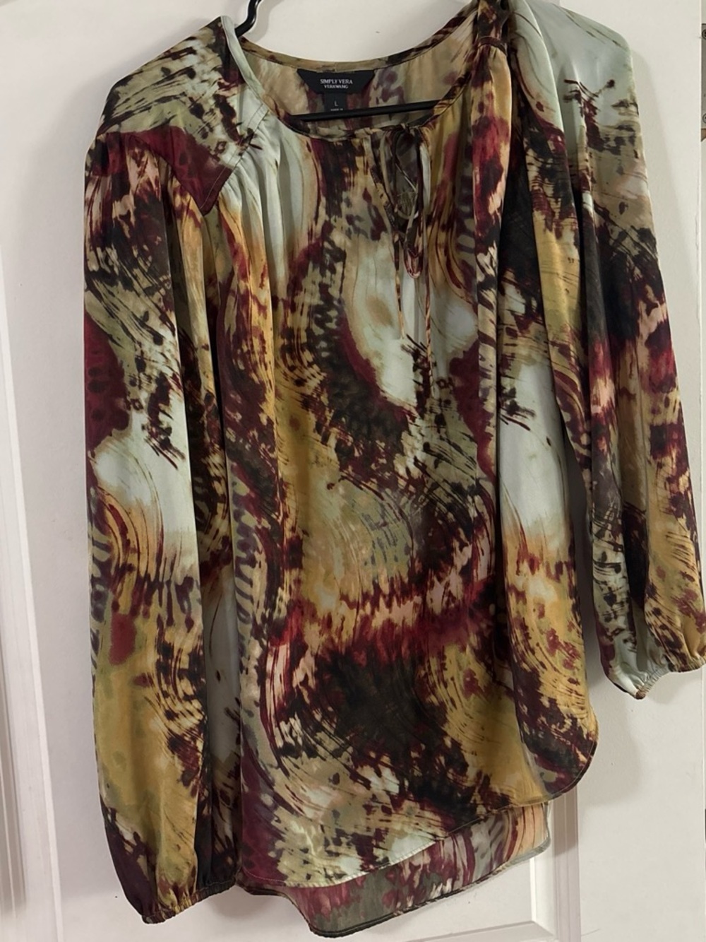 Vera Wang Multicolor Abstract Print Long-Sleeve Blouse